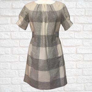 GUC MICHAEL Michael Kors Wool Plaid Belt Dress, Gray/white, short sleeve, small